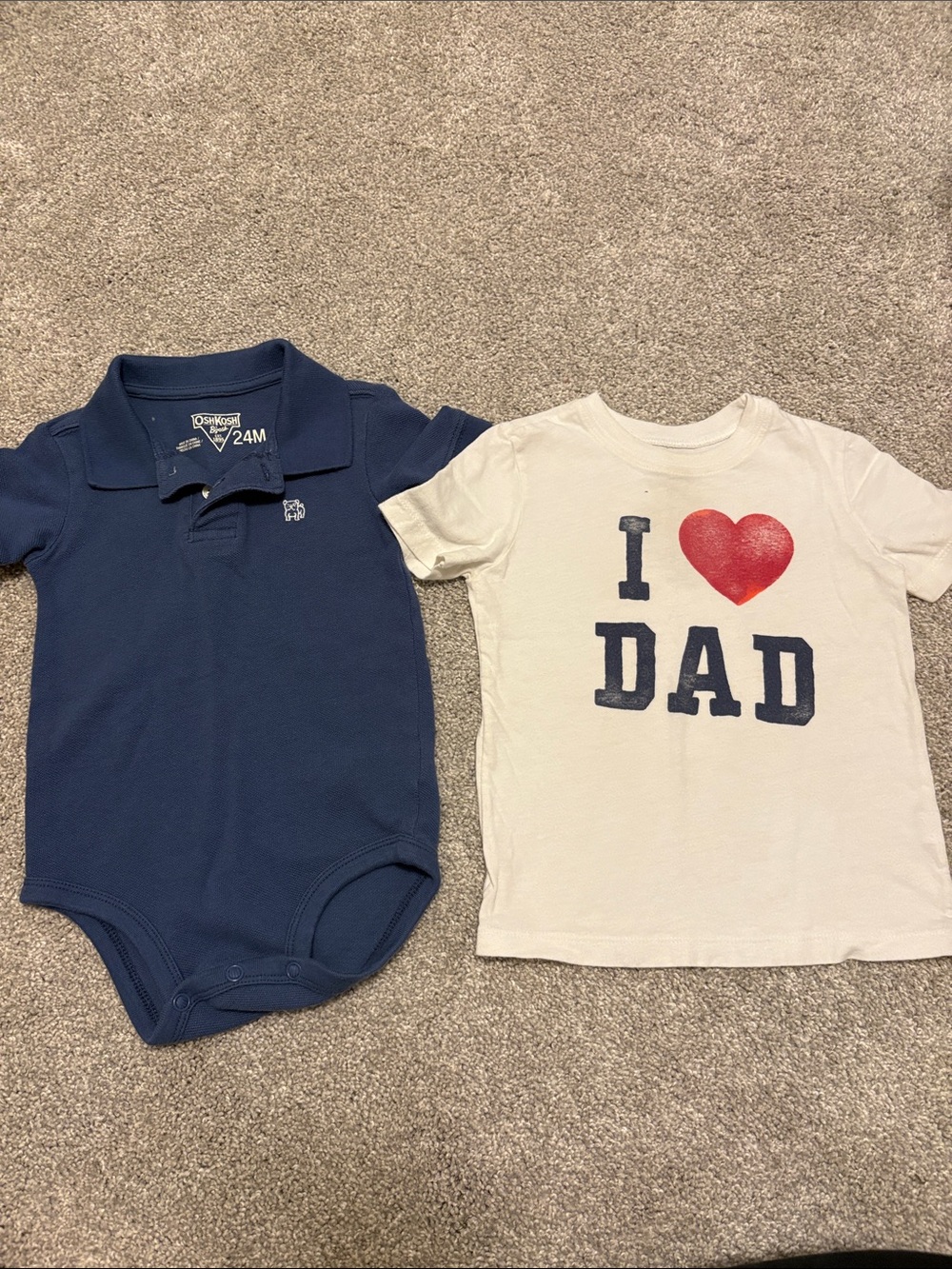 Oshkosh toddler boy Navy Polo onesie & 'I ♥ DAD' Tee Set 24 months